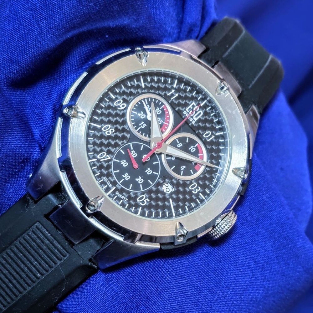 ESQ by Movado Swiss Made Chrono Carbon Fiber Dial 44mm Mens Watch